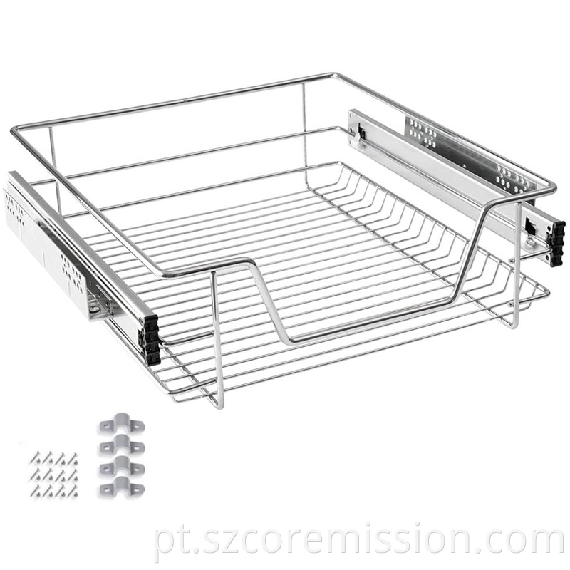 Telescopic Dish Storage Drawer Pull Out Wire Basket